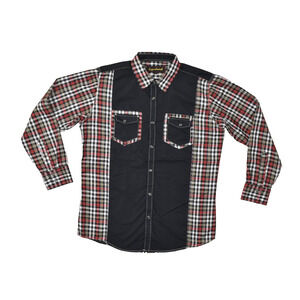 Liquidwest Size L Plaid & Black Western Snap Button Down Shirt Long Sleeve Cotto